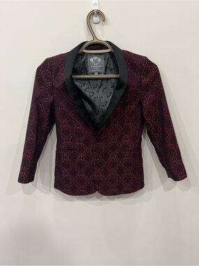 Appaman Fine Tailoring Boys Blazer Size 8 Burgundy Black Jacquard Formal Jacket